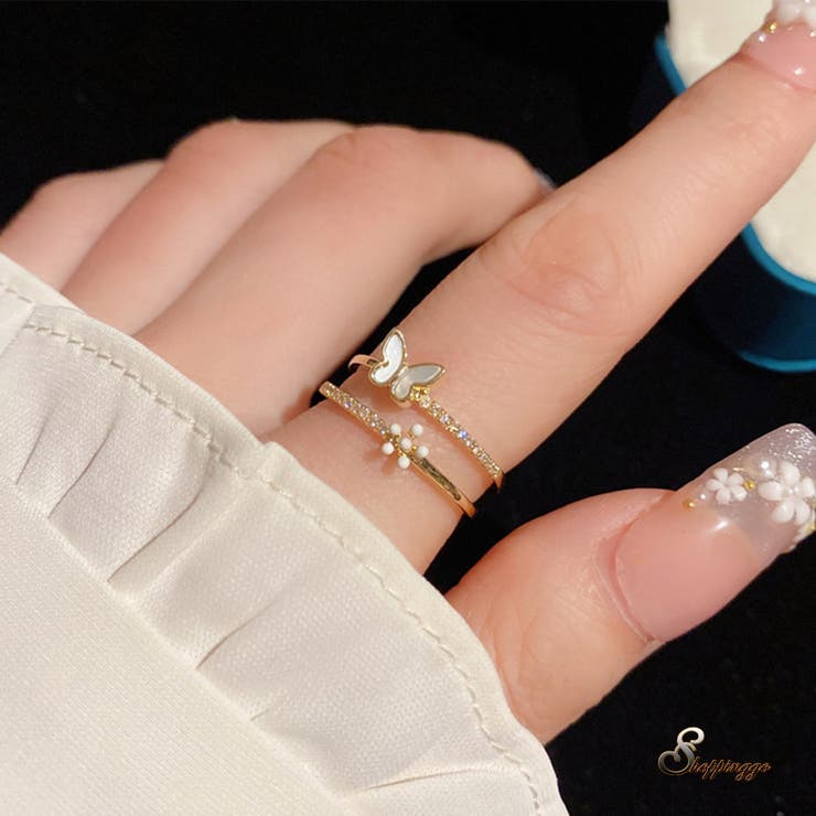 楽天市場】【 バタフライ フラワー オープンリング 】 巾着袋付き 蝶々