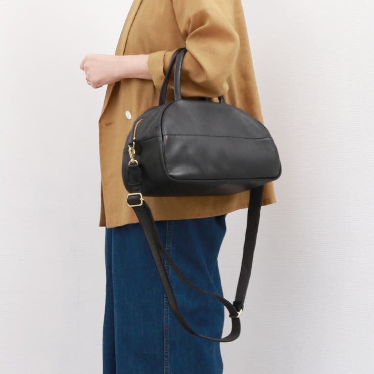 【10％OFF引き換え証！5/16(土)1:59まで】UNBILLION ペルケ/ ガーメントレザー・サスティナブル2wayハーフムーンボストンM 御徒面子・鞄 バッグ・小物・ブランド雑貨-ボストンバッグ