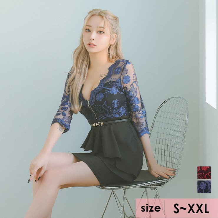 【10％OFF引き換え証！6/11(木)1:59まで】Tika アシンメトリーペプラムフラワーシースルートップスミニドレス 色っぽい御召しもの タイトドレス キャバドレス キャバ 御召しもの 袖あり 七分袖 カクテルドレスルー袖 ハーフジップ S-XXL大きさ 大層らしい犀