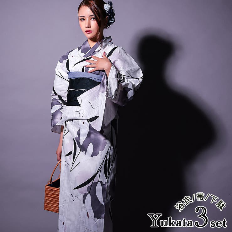 【10％OFFクーポン！7/26(日)1:59まで】Tika Tika カラー&times;大輪雪輪浴衣2点セット 浴衣 作り帯 レディース浴衣 セクシー浴衣 浴衣セット 上品 レトロ浴衣 モダン モノトーン フリーサイズ ホワイト EGASARI 浴衣・着物｜SHOPLIST