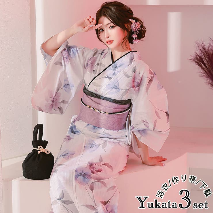 【10%OFFクーポン!7/26(日)1:59まで】Tika Tika 浴衣2点セット 浴衣 作り帯 水彩大輪フラワー柄 七宝地紋 レディース浴衣 ガーリー浴衣 レトロモダン フリーサイズ ホワイトピンク ゆんころ 浴衣・着物|SHOPLIST