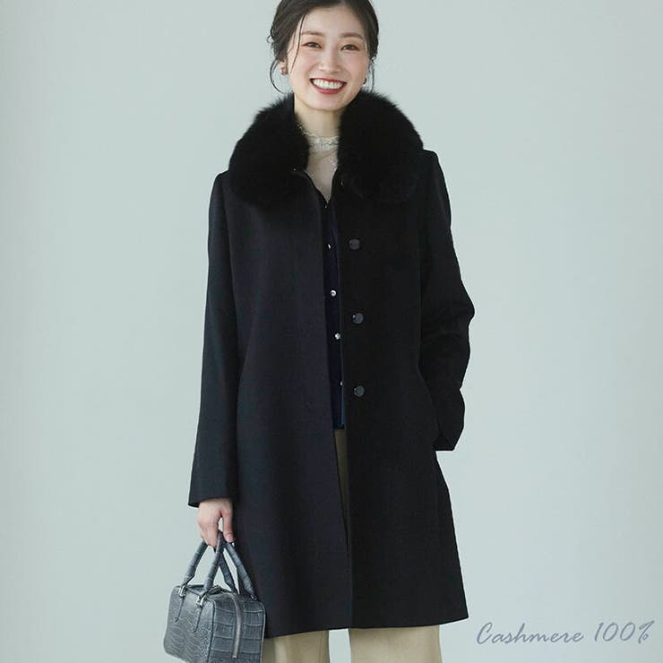 sankyo shokai  カシミール 100% 厚地の外套 レディース 稲荷 毛革 襟付き添い人 比翼仕立てもの 真っただ中丈 着丈88糎 フォーマル 黒 ゆったり 大きめ 好いたらしいめ 秋 冬 黒いこと 弱められた大きさ 馬鹿でかい大きさ 冠婚葬祭 告別式 30代 40代