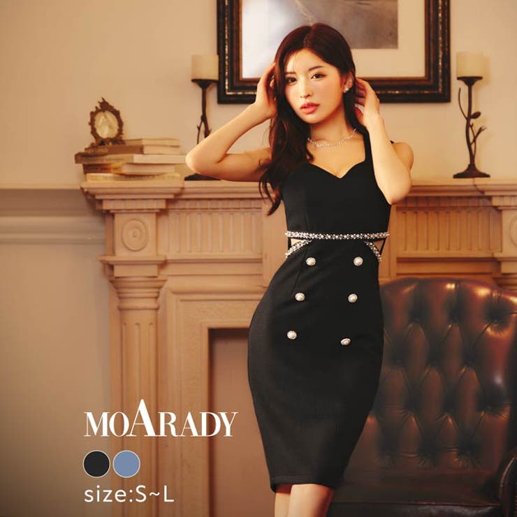 【10％OFFクーポン！7/26(日)1:59まで】Dazzy [MOARADY][姉ドレス]ノースリーブウエストカットビジューボタンタイト膝丈ドレス[SML/3サイズ展開] ワンピース・ドレス｜SHOPLIST