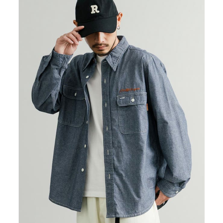 【10％OFFクーポン！7/26(日)1:59まで】Rocky Monroe デニムシャツ 長袖 シャンブレー メンズ レディース ライトアウター ルーズ 刺繍 胸ポケット インディゴ カジュアル ワーク アメカジ シンプル ストリート 羽織り KRIF｜SHOPLIST