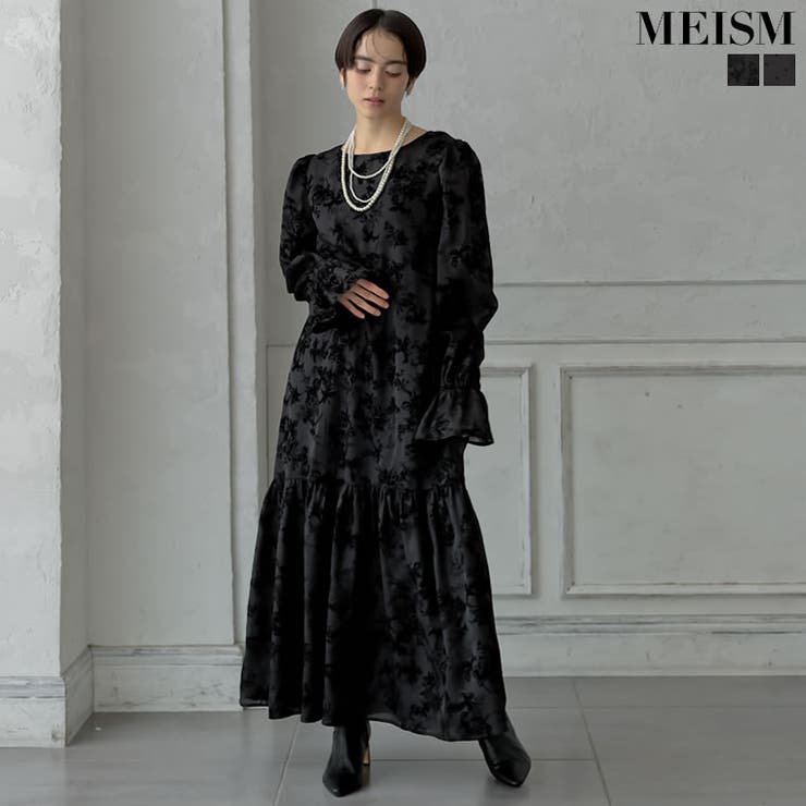 Re:EDIT [2024-25 WINTER COLLECTION][MEISM by Re:EDIT][低身たけ大きさ有]花柄orドットフロッキーオーガンジーロングワンピース 衣装・御召しもの