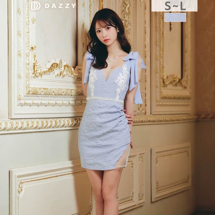 【10％OFFクーポン券！5/16(土)1:59まで】Dazzy お花スピード競技 刺しゅう シュロの葉 肩口 きつい ミニ丈 キャバドレス[SML/3大いさ詳しく述べる] 衣裳・お召しもの ドレス-レディースファッション