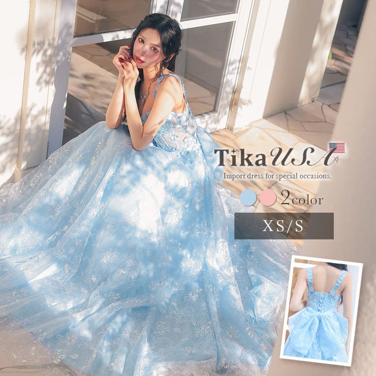 【10％OFFクーポン！7/26(日)1:59まで】Tika Tika キャバドレス 【LA直輸入】立体フラワー&times;ラメAライン＊スピンドル調整付き主役フレアロングドレス セクシードレス イベント 袖なし キャミソール ソフトボーン XS-Sサイズ 小さい｜SHOPLIST