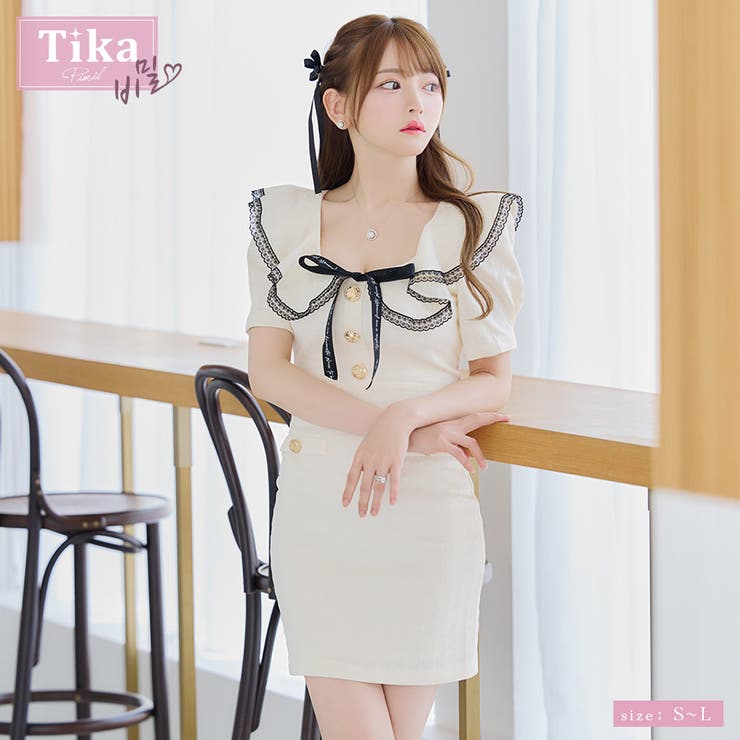 Tika Tika 韓国キャバドレス ビッグカラーリボンタイトミニドレス ガーリードレス 袖あり 半袖 向こう正面名取り草 フラウンス スピード競技 S-L大きさ 皮膚軟化剤 黒崎みさ 衣装・御召しもの