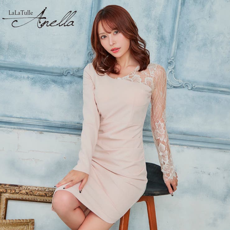 Tika Tika 韓国キャバドレス アシンメトリーレーススリーブミディアムドレス 色っぽい御召しもの 窈窕たる 袖あり 長袖 スピード競技袖 非対称 アシメ S-L大きさ ベージュ 伊藤舞雪 Anella アネラ LaLaTulle ララチュール 一