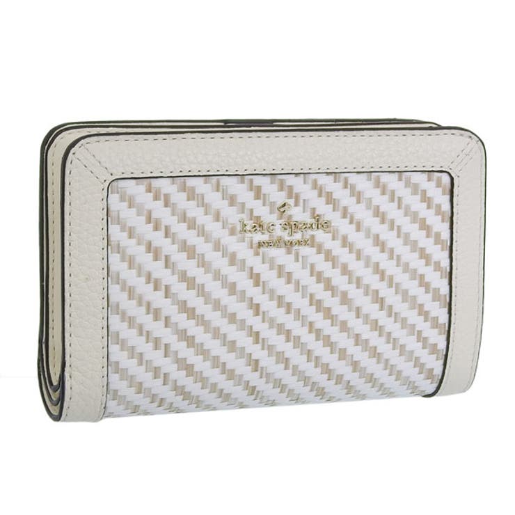 【10％OFFクーポン券！6/11(木)1:59まで】Riverall KATE SPADE ケイトスペード 紙入れ レディース 二つ折り紙入れ 逃げ口 ベージュマルチ lena two tone straw md compbifold KK925-10