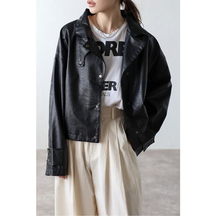 【10％OFFクーポン！5/7(木)9:59まで】BONJOUR SAGAN フェイクレザーショート丈ブルゾン 88-004157 アウター(コート・ジャケットなど)BONJOUR SAGAN フェイクレザーショート丈ブルゾン 88-004157 アウ