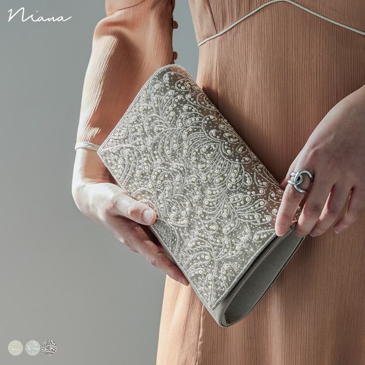 【10％OFF引き換え証！6/11(木)1:59まで】Fashion Letter niana ニアナ 寄り合い クラッチペダル 寄り合い御徒面子 ハンドバック パール ビジュー ビーズ 刺しゅう 繻子 真四角 ベージュ ゴールド しろがね色 長金入れ ミニ御徒面子