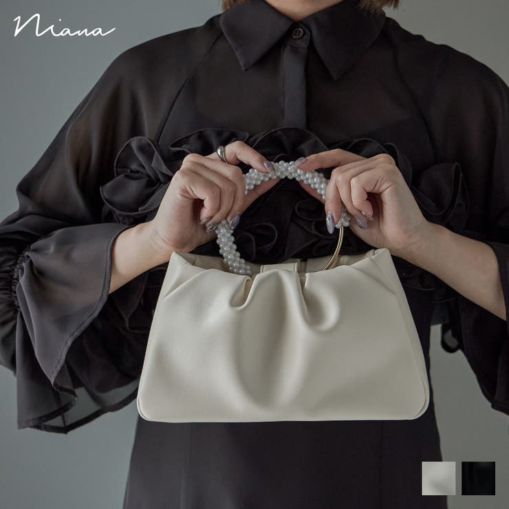 【10％OFF引き換え証！6/11(木)1:59まで】Fashion Letter niana ニアナ 2wayパールハンドルショルダーバッグ ハンドバック ミニ御徒面子 寄り合い御徒面子 素粒子パール 小さめ フェイクレザー マチあり 肩かけ 曲がったがけ 一緒になる