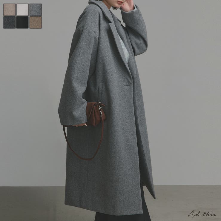 【10％OFF引き換え証！6/11(木)1:59まで】ad thie フェイクウールロングチェスターコート アウター(厚地の外套・上衣など)