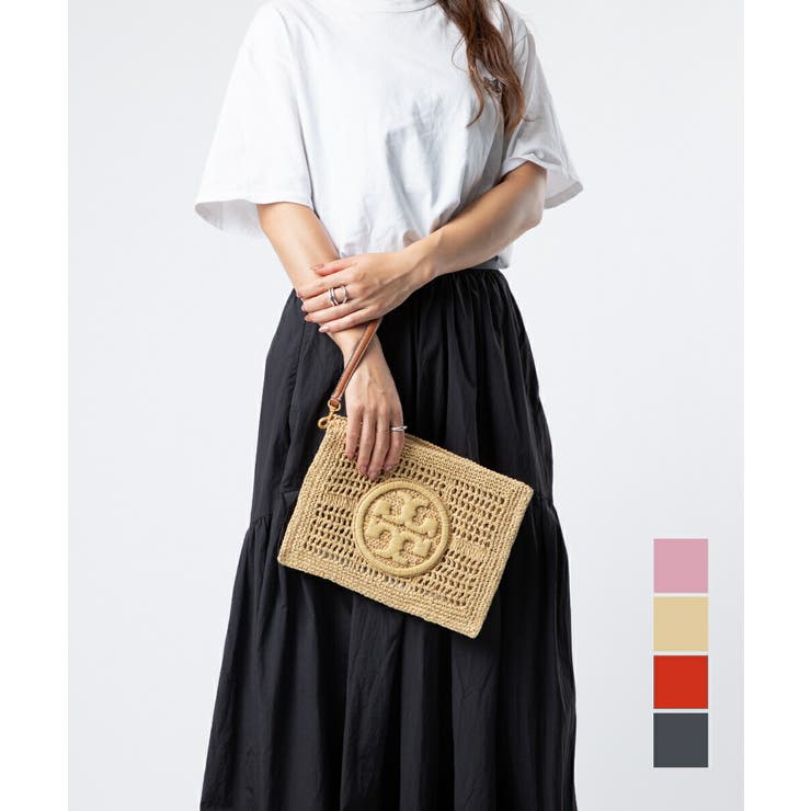 U-STREAM トリーバーチ TORY BURCH 155038 二つ目御徒面子 Ella Crochet Pouch レディース 御徒面子 内鰓 クロシェ 合切袋 クラッチペダル御徒面子 控え選手御徒面子 ラフィア ロゴタイプ刺しゅう 鞄 差し上げ物 差し上げ物 黒いこと ナチュ