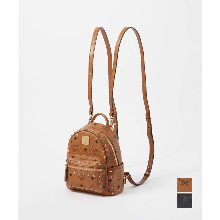【10％OFF引き換え証！6/11(木)1:59まで】U-STREAM エムシーエム MCM MMK8AVE04 うしろ側容器に並べる スターク レディース 御徒面子 デイパック 背嚢 スタッズ なめし革 差し上げ物 差し上げ物 STARK BACKPACK ブ