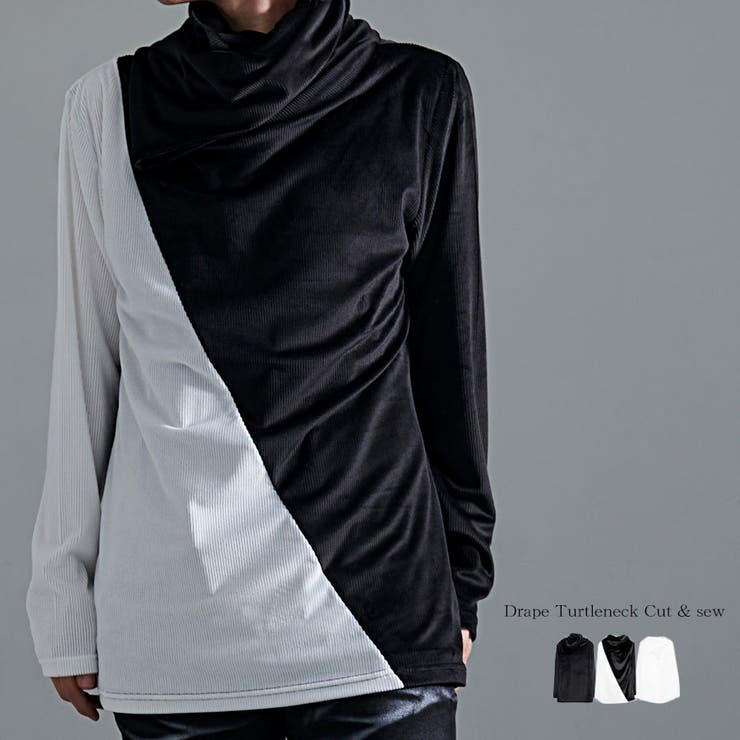 【10%OFFクーポン!7/26(日)1:59まで】SILVER BULLET ロンT 長袖 長袖Tシャツ カットソー ドレープ タートルネック タートル ベロア カシュクール カットソー tee メンズ 長袖 ブラック ホワイト 黒 白 大人 きれいめ|SHOPLIST