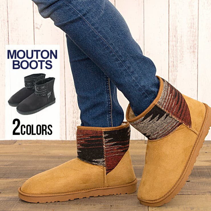 SILVER BULLET 靴 ブーツ メンズ SB select【シルバーバレットセレクト】スエードタッチネイティブ柄 フェイクムートンブーツ 全2色 シューズ靴 ファー 暖かい あったか 秋冬 ベージュ ブラック 茶 黒 シューズ・靴画像