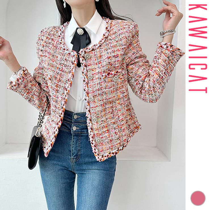 【10％OFFクーポン券！6/11(木)1:59まで】KawaiCat 上衣 レディース 長袖 トップス アウター ツィード きつい 長袖 否色つや 遊撃手丈 窈窕たる 好いたらしいめ 心地好い 春 秋 韓国 to29127 アウター(厚地の外套・上衣