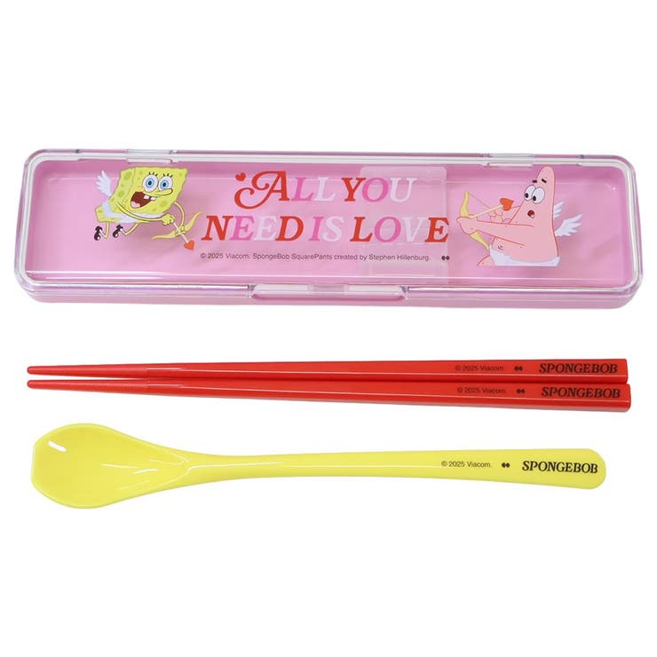 【10％OFFクーポン！2/10(火)1:59まで】cinemacollection スポンジボブ コンビセット 箸＆スプーンセット HEART ANGEL 大西賢製販 ランチグッズ キャラクター グッズ 食器・キッチン用品画像