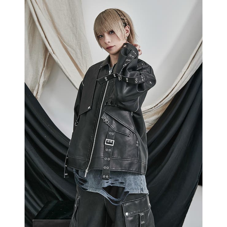 【10%OFFクーポン!7/26(日)1:59まで】ililil ililil【イルイルイル】2way gimmick synthetic leather blouson 2wayヴィンテージ加工合成皮革ブルゾン/全1色ジャケット ライダースジャケット|SHOPLIST