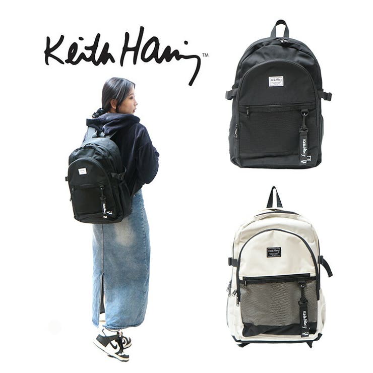 【10％OFFクーポン券！6/11(木)1:59まで】Tasche Jack 【KeithHaring】15713 スクエアバックパック32L 背嚢 鞄 嚢 通学 学院 キースヘリング ユニ一発やる 男女兼用 黒いこと 象牙色 使い分かりやすい