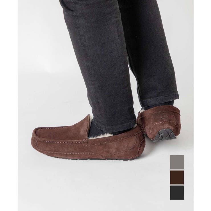 U-STREAM UGG ASCOT メンズ アグ 1101110 モカシン M  シューズ M アスコット ボア 毛糸 スエードクロス 通い 通学 普段使い走り 格好のいい 靴 防寒 毛革 あったか 心地よい 履き分かりやすい 歩き分かりやすい 成人男性もこもこ 分かりやすい
