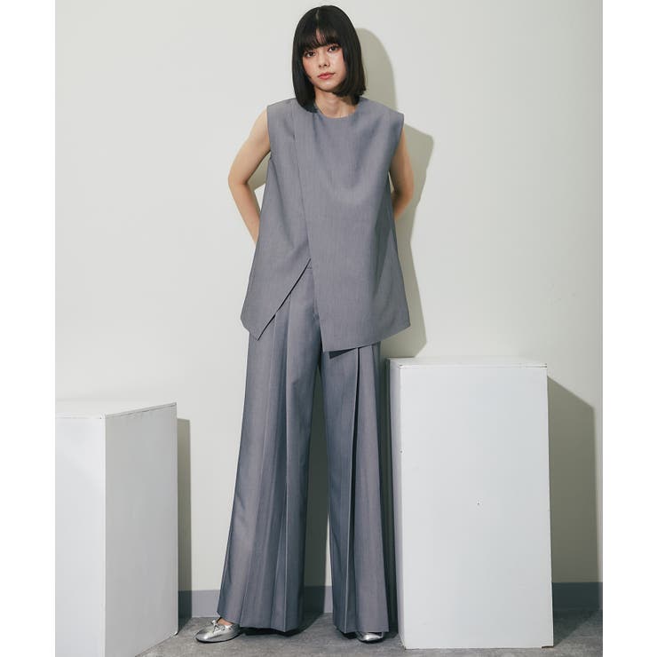 【10％OFFクーポン！7/26(日)1:59まで】SMILE ORCHID バックジップアシンメトリージレ＆プリーツワイドパンツセット スーツ｜SHOPLIST