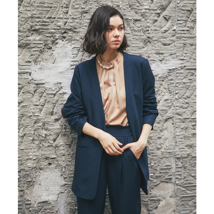 【10%OFFクーポン!7/26(日)1:59まで】SMILE ORCHID 【自宅で洗える】 ノーカラージャケット&テーパードパンツ2点セット スーツ|SHOPLIST