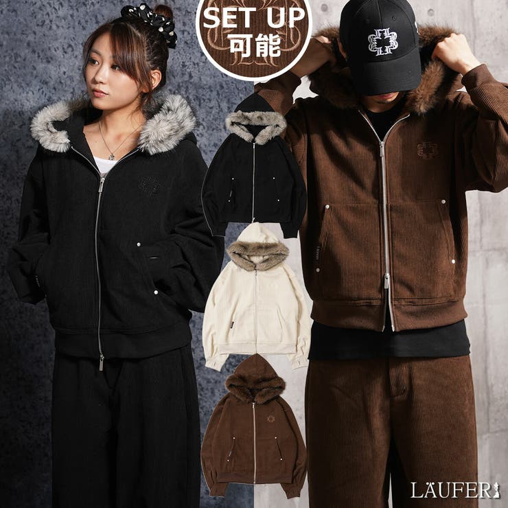 【10％OFFクーポン！7/26(日)1:59まで】ONE 4 PREMIUM ファー ショートジャケット レディース ジップパーカー メンズ コーデュロイ セットアップ 可能 コート ショート丈 クロップド フード ブルゾン 暖かい パーカー アウター｜SHOPLIST