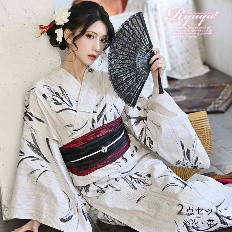 【10%OFFクーポン!7/26(日)1:59まで】Ryuyu 浴衣 大人 菖蒲 墨 大柄 高級 2点セット 夏浴衣 浴衣美人 花柄 ベージュ Ryuyu シンプル 上品 レトロ 古典 アンティーク フェミニン 浴衣・着物|SHOPLIST