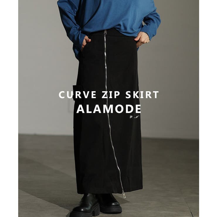 【10％OFFクーポン券！6/11(木)1:59まで】Sawa a la mode 外辺部を効かすカーブジップAラインカーゴ風スコート レディース 流行り物 スコート ロング A伝達ルート ジップアップ 曲線状の形 積貨委託貨物 酉の方角天然ゴム 春 秋 冬 30代 4