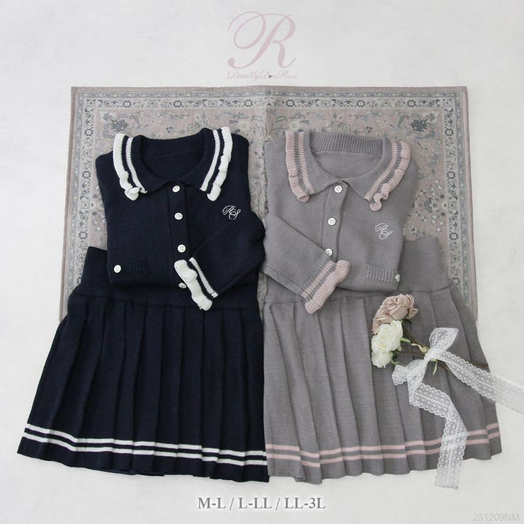 【10％OFFクーポン！7/26(日)1:59まで】夢展望 襟付きニットプリーツミニセットアップ【大きいサイズ有り】 量産型 地雷系 夢展望 Rose（ローズ） ワンピース・ドレス｜SHOPLIST