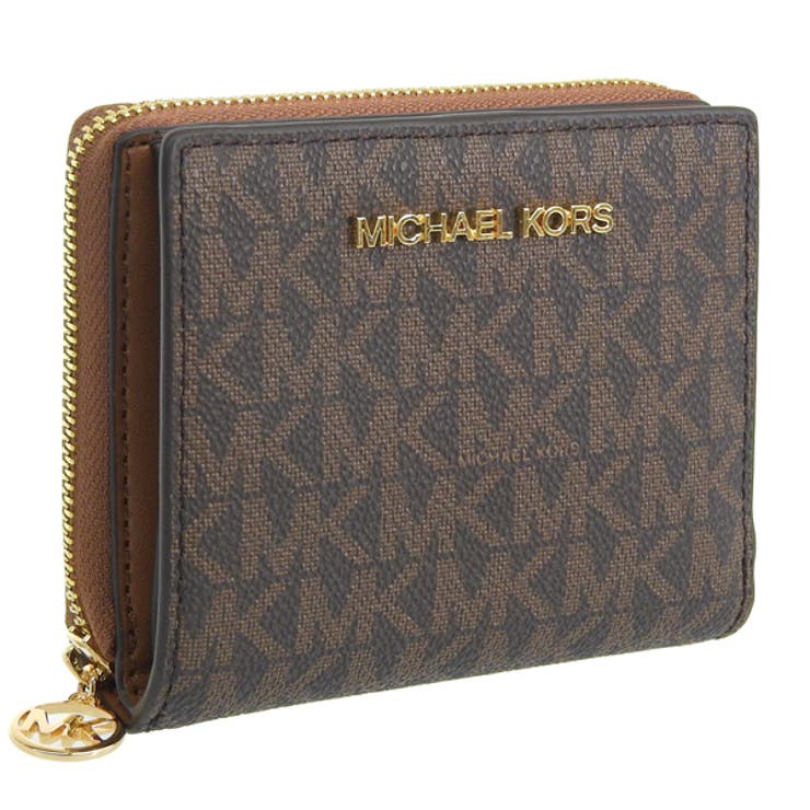 Riverall MICHAEL KORS マイケル教科課程 JET SET TRAVEL ジェット機仕かける 周遊 MK名書き 二つ折り 紙入れ M大きさ 紙入れ