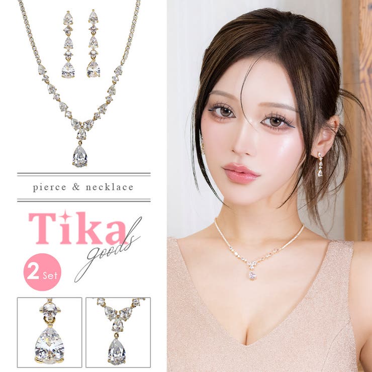 楽天市場】Tika フラワーモチーフ小粒ビジューピアス＆ネックレス