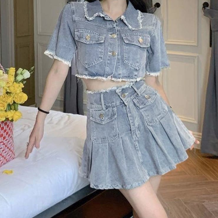 楽天市場】デニムセットアップ レディース 春夏 半袖 ショート丈