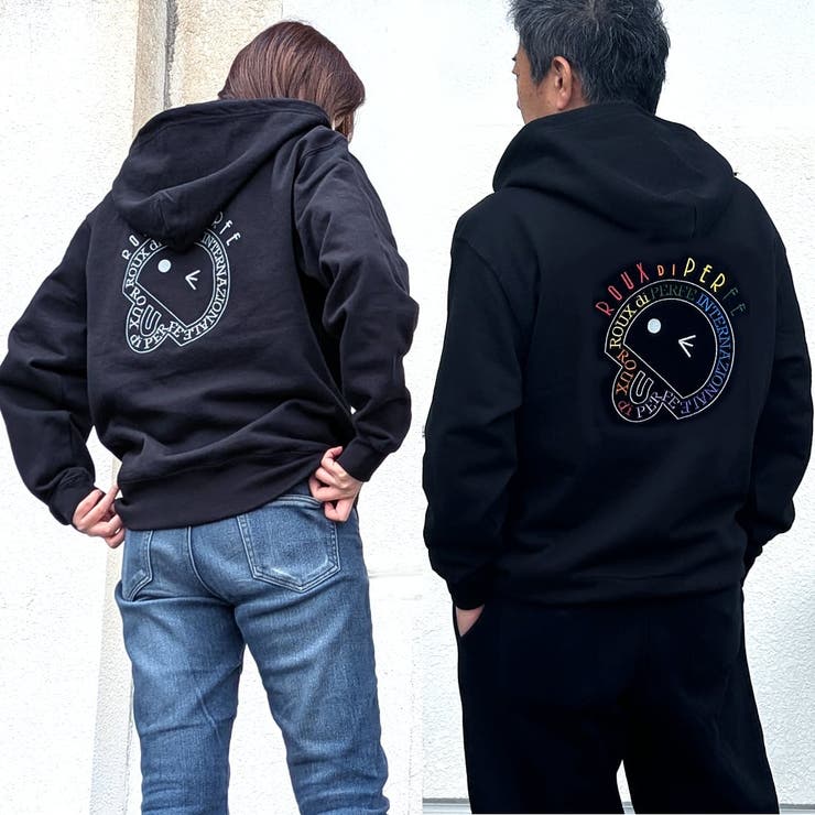 Felt Maglietta [ROUX DI PERFE ルゥディパフィー]虹霓＆ロゴタイプ刺しゅうパーカー ユニ一発やる アウター 羽織り 長袖 防寒 刺しゅう 心地好い 表どおり フーディ 秋冬 L LL 3L トップス パーカー-トップス-レディースファッション