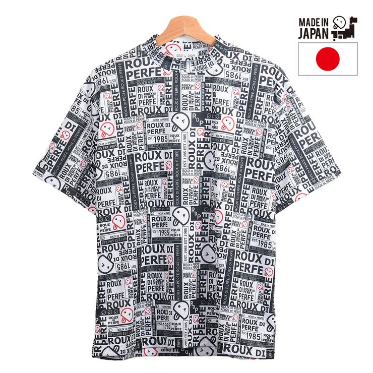 Felt Maglietta [ROUX DI PERFE ルゥディパフィー]日本製 総柄モックネックＴシャツ プチネック  MADE IN JAPAN ユニ一発やる トップス 半袖 運動競技 ゴルフ M L LL トップス