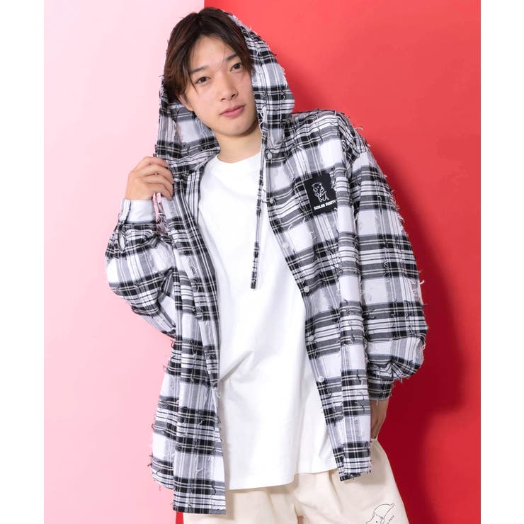 【10％OFFクーポン！5/7(木)9:59まで】ScoLar 正月太りネコ柄デニムorチェックシャツパーカー トップスScoLar 正月太りネコ柄デニムorチェックシャツパーカー トップス