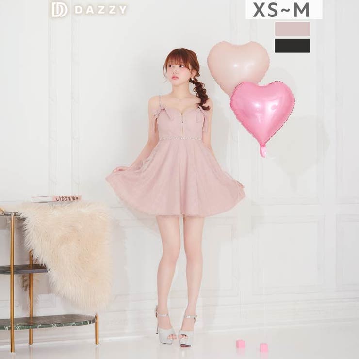 【10％OFFクーポン！7/26(日)1:59まで】Dazzy 【バレンタインドレス】えちあまチェックリボン&times;輝くビジュー胸元ジップAラインキャミソールミニ丈キャバドレス[XS~M/3サイズ展開] ワンピース・ドレス｜SHOPLIST