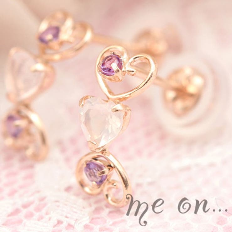 【10％OFFクーポン！7/26(日)1:59まで】アクセサリーショップPIENA me on...ピアス レディース K10ピンクゴールド アメジストとローズクォーツ ハート3重奏はロマンティックな耳元に ハート アップサイドダウン プレゼント 秋冬｜SHOPLIST