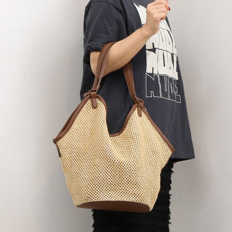 UNBILLION cachecache / フェイクレザーショルダーバッグ付雑材風トート 御徒面子・鞄