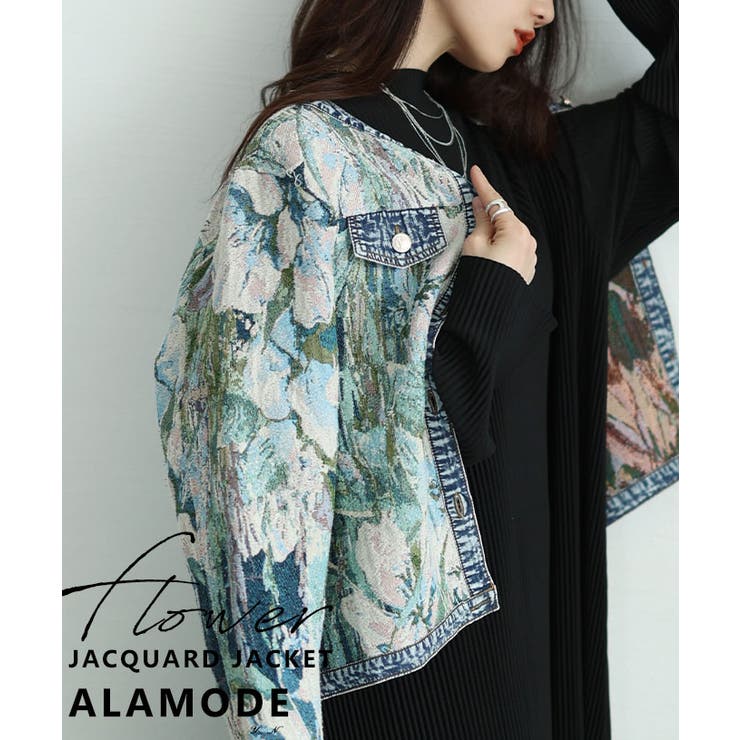 Sawa a la mode フラワージャガードデニムジャケット レディース 流行り物 アウター 上衣 花柄 ジャかばい立て 異原料品 ジーンズ 羽織り 長袖 否色つや 30代 40代 50代 60代 アラモード alamode otona 成年者 k