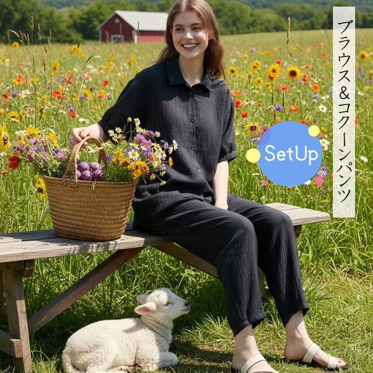 On One\u0027s Own 半袖トップとコクーンパンツのセットアップ縞模様総天然ゴム衣嚢付き添い人 背広