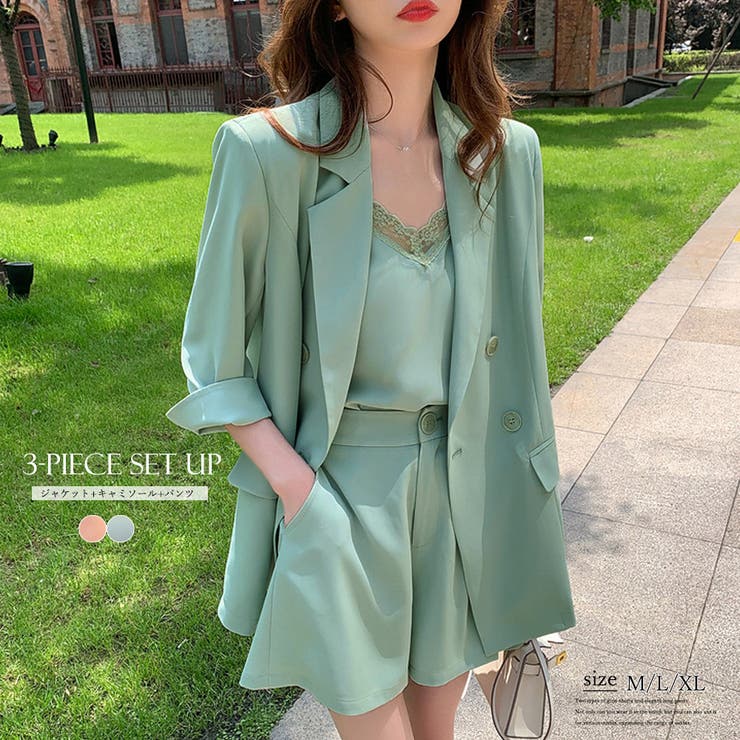 楽天市場】セットアップ レディース 春夏秋 7分袖 キャミ タック入り