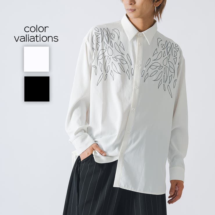 【10％OFFクーポン券！6/11(木)1:59まで】REGIEVO ラインストーンシャツ トップス