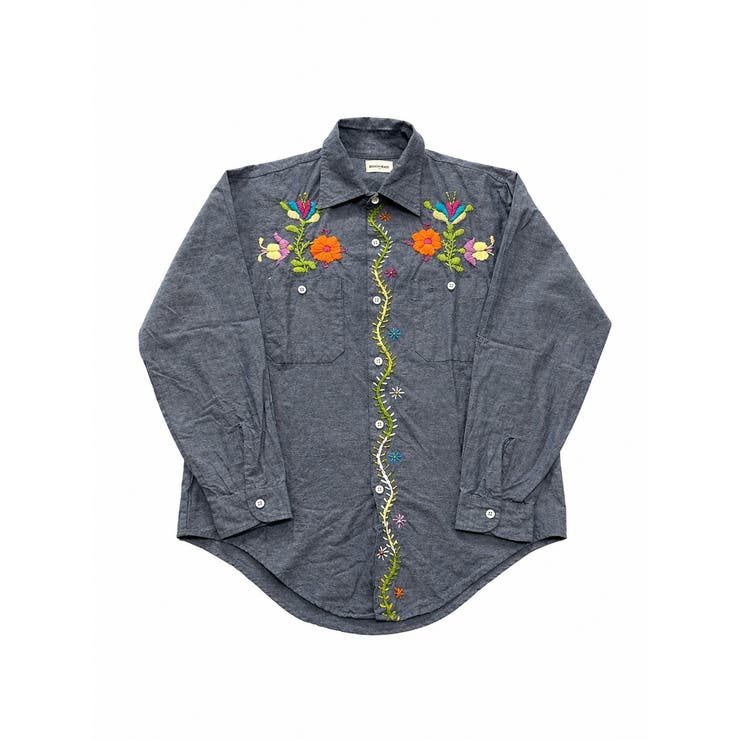 BACKHEAD BACK HEAD うしろ側尖端 HAND刺しゅうシャンブレーShirt トップス