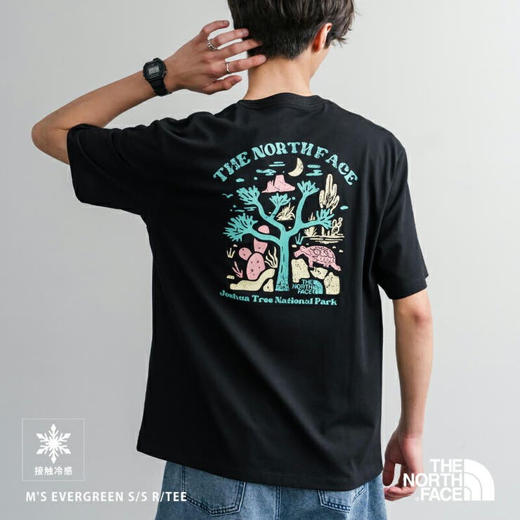【20％OFFクーポン券！6/10(水)押さえる】Rocky Monroe THENORTHFACE 刷り上げるT 半袖 ザ・ノースフェイス M\u0027S EVERGREEN S/S R/TEE 1 メンズ レディース プルオーバー カットソー グラフィック うしろ側プッディング