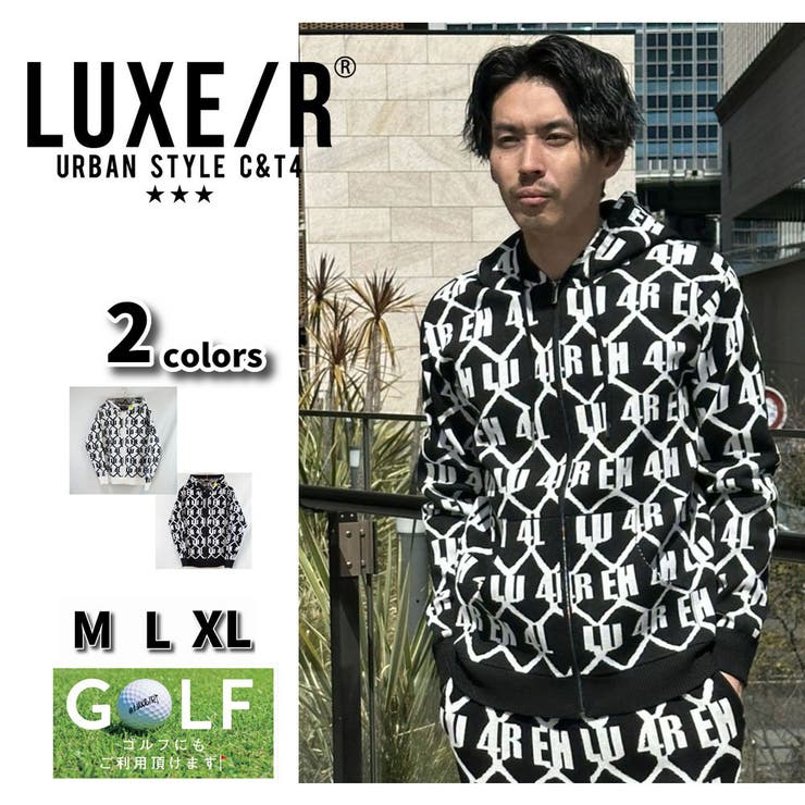 WEB COMPLETE ラグジュゴルフ LUXE/R GOLF  ジップアップ パーカー 決まり切った大きさ 長袖 ロゴタイプ ジャガードニット モノグラム セットアップ能力のある  M L XL トップス