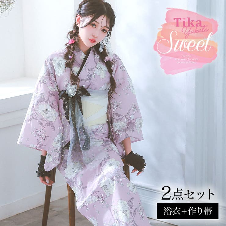【10％OFFクーポン！7/26(日)1:59まで】Tika Tika ニュアンスピンク&times;大花模様浴衣2点セット 浴衣 作り帯 レディース浴衣 ガーリー浴衣 レトロ浴衣 牡丹 フリーサイズ ピンク 雨宮由乙花 浴衣・着物｜SHOPLIST